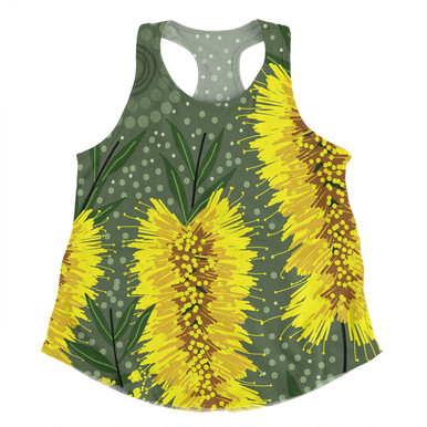 Australia Aboriginal Women Racerback Singlet - Yellow Bottle Brush ...
