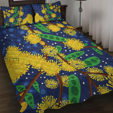 Australia Aboriginal Quilt Bed Set - Australian Yellow Wattle Flower ...