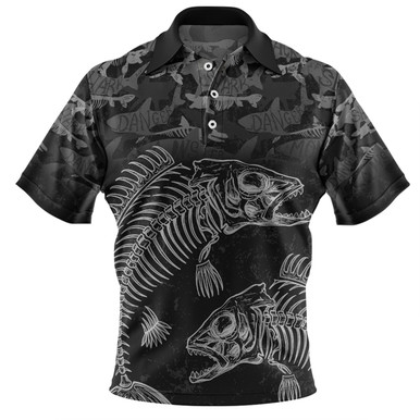 Australia Fishing Custom Polo Shirt - Fish Reaper Fish Skeleton Grey ...