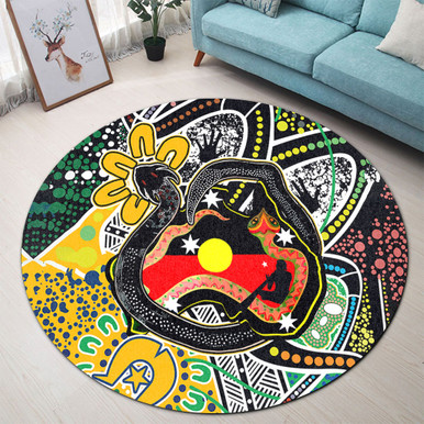 Australia Rainbow Serpent Aboriginal Round Rug - Dreamtime Rainbow ...