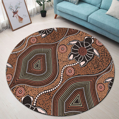 Australia Aboriginal Round Rug - Aboriginal Turtle Art Background Round Rug