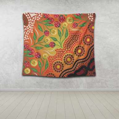 Australia Aboriginal Tapestry - Aboriginal Dot Art With Bush Flowers ...