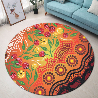 Australia Aboriginal Round Rug - Aboriginal Dot Art With Bush Flowers ...