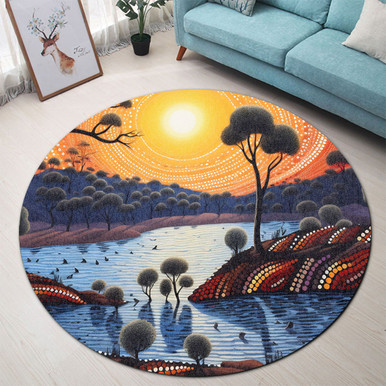 Australia Aboriginal Round Rug - Aboriginal River In Circle and Dot ...