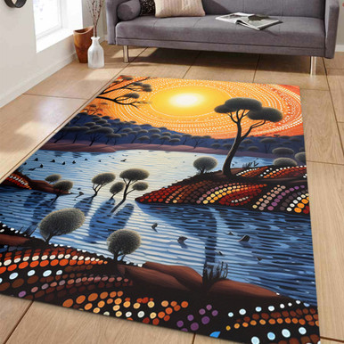 Australia Aboriginal Area Rug - Aboriginal River In Circle and Dot ...