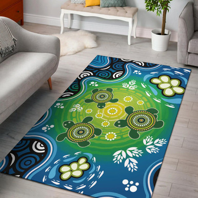 Australia Aboriginal Inspired Area Rug - Indigenous Green Turtles