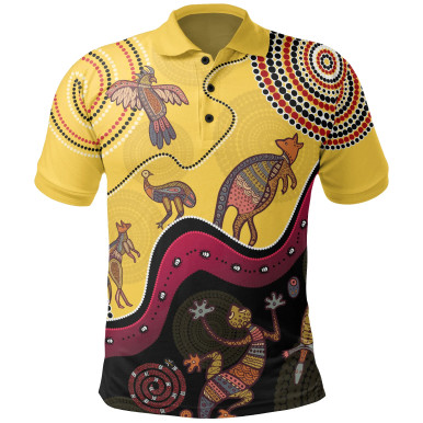 Australia Aboriginal Inspired Polo Shirt - Indigenous Animals Life Art