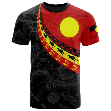 Australia Aboriginal Inspired T-Shirt - Indigenous Flag Circle Dot Painting