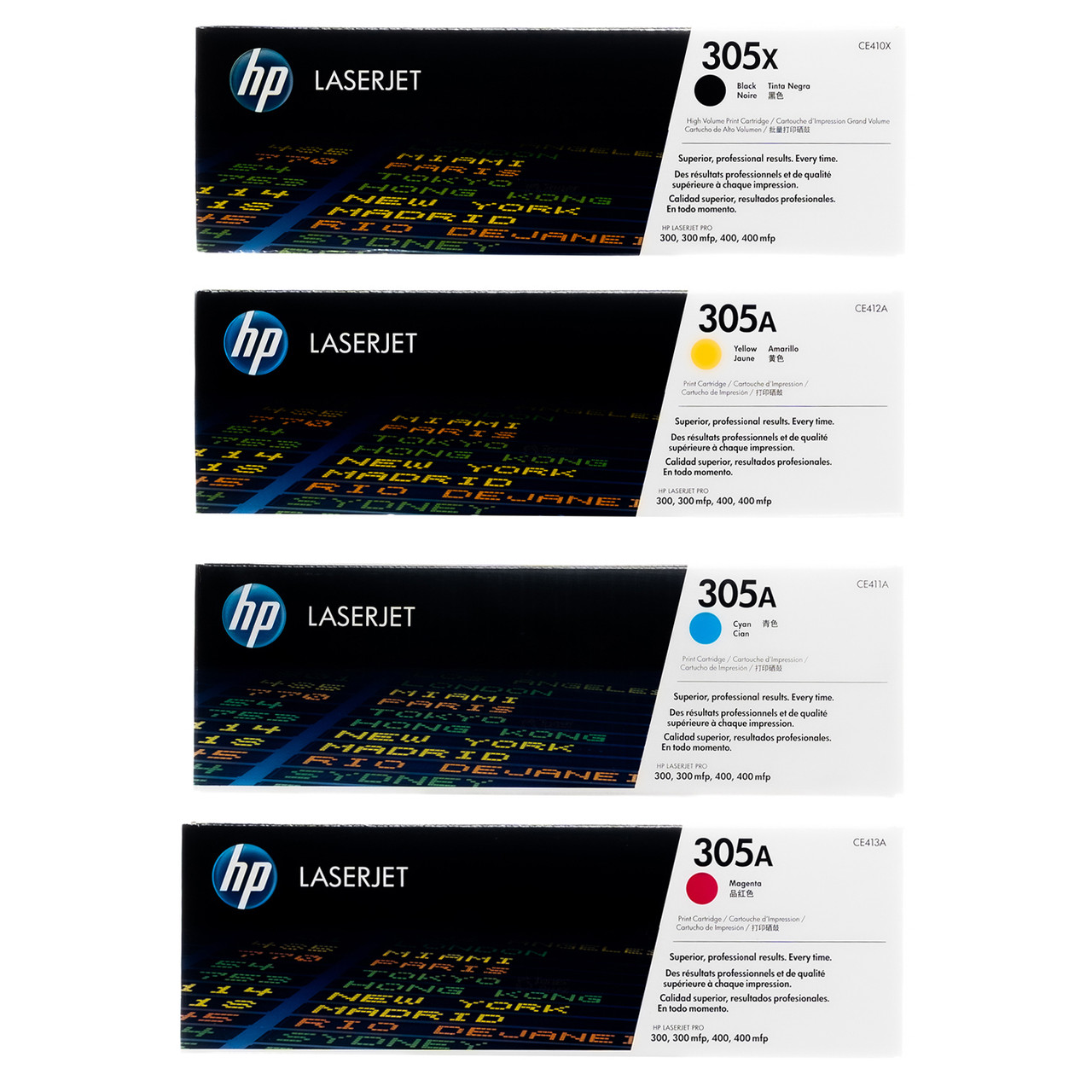 HP CE410XD CF370AM SET | HP 305X HP 305A | Original HP Toner Cartridge -  Black, Cyan, Yellow, Magenta - Genuine Ink