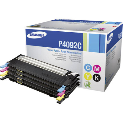 Original Samsung P4092C CLT-P409C Black and Tri-Color High Yield Laser Toner Cartridge 4 Pack