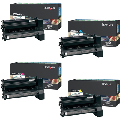 Lexmark C782X4 Set | C782X4CG C782X4KG C782X4MG C782X4YG | Original Lexmark Extra High-Yield Toner Cartridges – Black, Cyan, Magenta, Yellow
