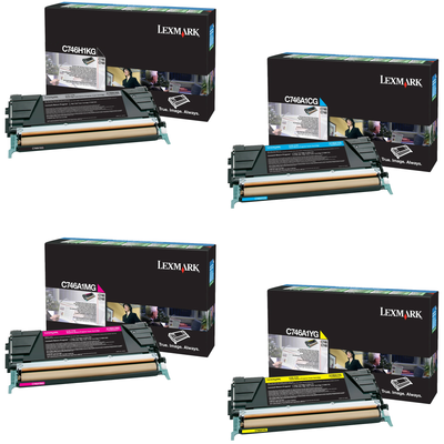 Lexmark C746A1 Set | C746H1KG C746A1CG C746A1MG C746A1YG | Original Lexmark Toner Cartridges – High-Yield Black, Cyan, Magenta, Yellow