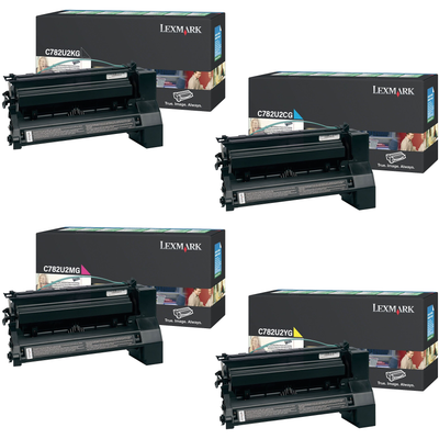 Lexmark C782U2 Set | C782U2CG C782U2KG C782U2MG C782U2YG | Original Lexmark Extra High-Yield Toner Cartridges – Black, Cyan, Magenta, Yellow