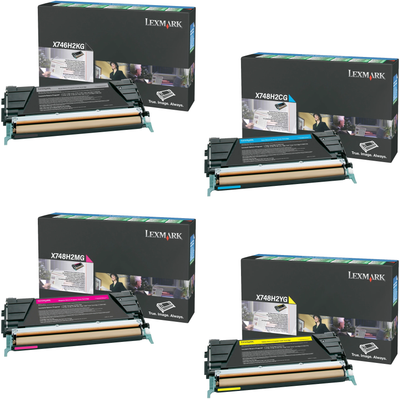 Lexmark X748H2 Set | X746H2KG X748H2CG X748H2MG X748H2YG | Original Lexmark High-Yield Toner Cartridges – Black, Cyan, Magenta, Yellow