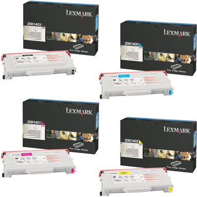 Lexmark 20K140 Set | 20K1400 20K1401 20K1402 20K1403 | Original Lexmark High-Yield Toner Cartridges – Black, Cyan, Magenta, Yellow