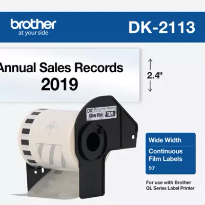 DK-2113 | Original Brother Continuous Length Film Label Tape - Black on Clear