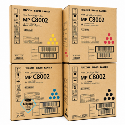 Ricoh MP-C6502/C8002 Set | 842083, 842085, 842086, 842084 | Original Ricoh Laser Toner Cartridges Black, Cyan, Magenta, Yellow