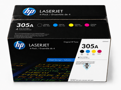 HP 305A 4-pack Black,Cyan,Magenta,Yellow Original LaserJet Toner Cartridges (CE305AQ1)