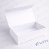 DTFX Corporate Magnetic Gift Boxes – Custom Printed Logo Presentation Boxes, white magnetic closure gift box opened to show interior.