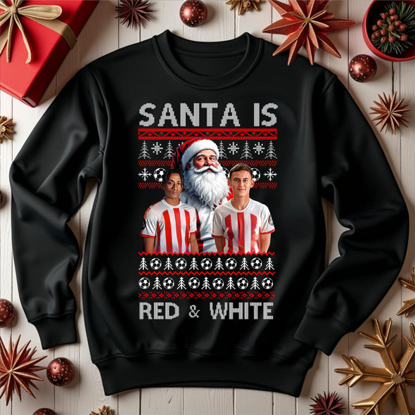 Santa is red and white  sunderland Romaine riggs  christmas black  jumper kids adults
