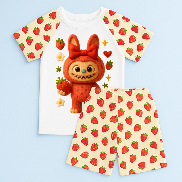 Cute Monster  Strawberry  personalised  birthday themed  pjs lounge set children kids