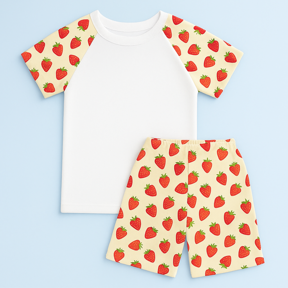 Blank plain   Strawberry   themed  pjs lounge set children kids
