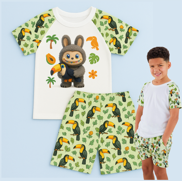 Monster Toucan themed  personalised  birthday themed  pjs lounge set children kids