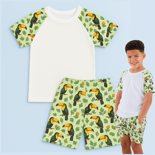 Blank plain   TOUCAN   themed  pjs lounge set children kids