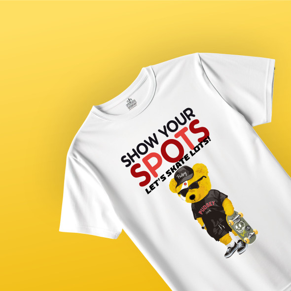 Show your spots skater  pudsey themed white tshirt  dtf adults kids tshirt Show your spots skater  pudsey themed white tshirt  dtf adults kids tshirt