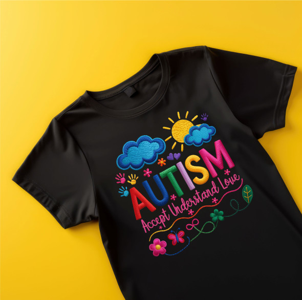 faux yarn styled print autism awareness accept understand love  black tshirt