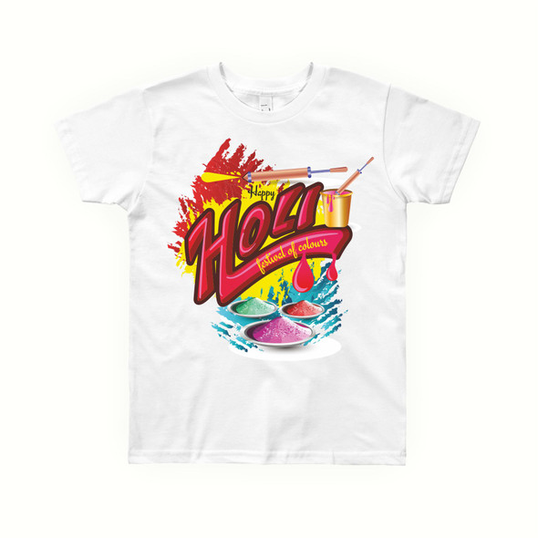 happy holi festival  kids unisex white tshirt