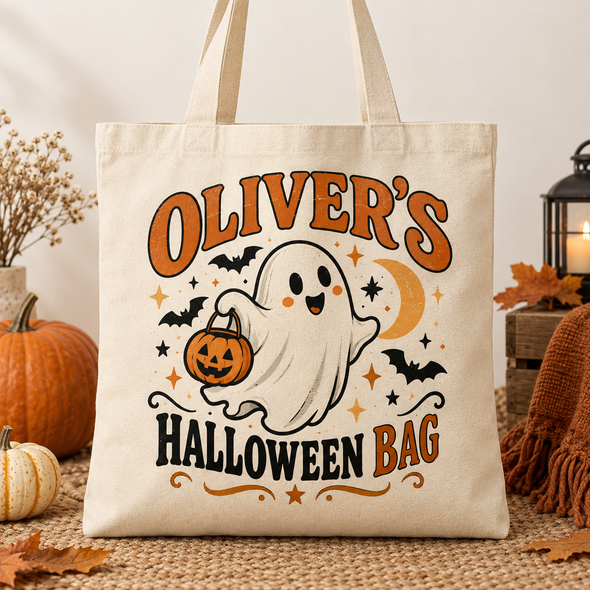 Halloween ghost  personalised trick or treat tote bag