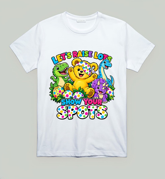 Dinosaur Themed Show Your Spots White T-Shirt – Kids & Adults