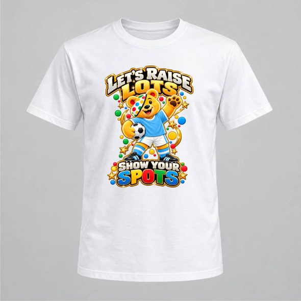 Manchester blue gold outline pudsey themed White T-Shirt – Kids & Adults