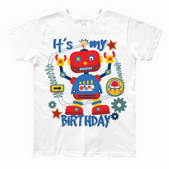 Robot its my birthday iron on transfer personalised