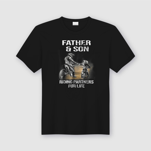 father and son riding partners for life motorcross black adults tshirt