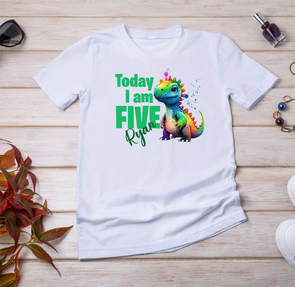 Personalised Dinosaur Birthday T-Shirt Any Name Any Age Colourful Dinosaurs