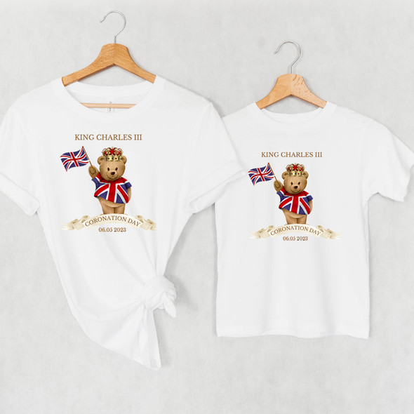 Kensington Bear- Kings Coronation Matching T-Shirts- White KIDS ADULTS