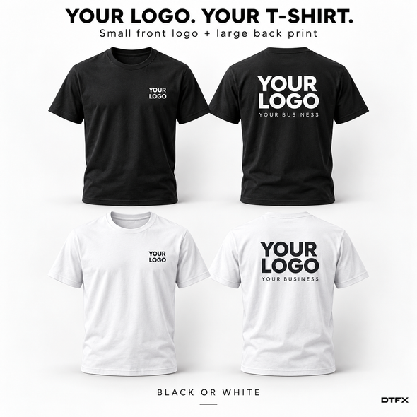 Personalised Black or White T-Shirt – Full Colour Front & Back Logo Printing