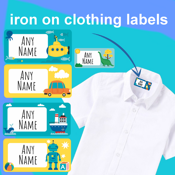 Kids Clothing Labels, Iron on Name Tags, Iron on Labels for School and Nursery x42