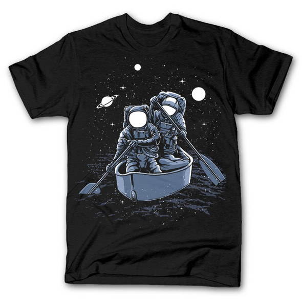 Across the galaxy astronauts rowing black tshirt  design 25087