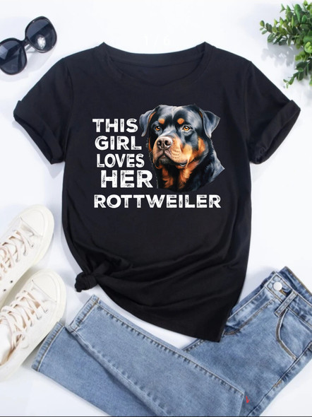 this girl loves her rottweiler black adults tshirt