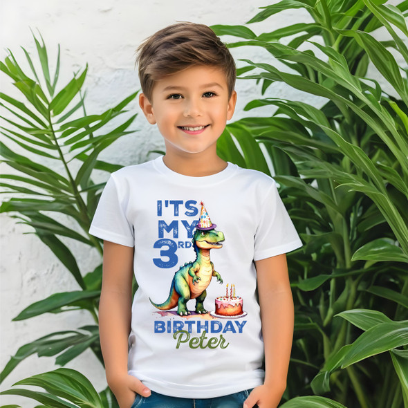 Childrens Personalised birthday dinosaur Tshirt