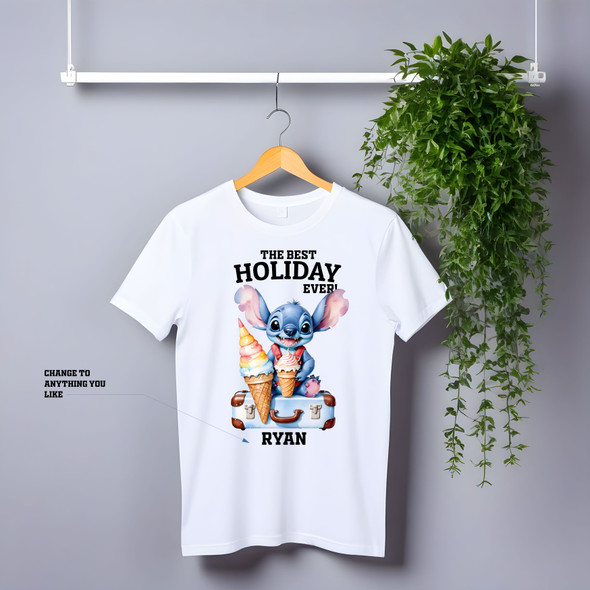 stitch the best holiday ever white tshirt adult kids personalised