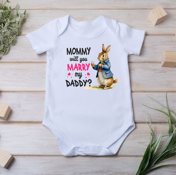 Peter rabbit themed will you marry my dad baby vest