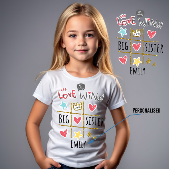 love wins big sister cool personalised tshirt