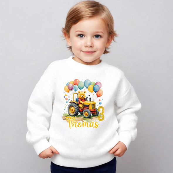 pooh tractor birthday personalised dtf print perfect for tshirts any colour ptr001