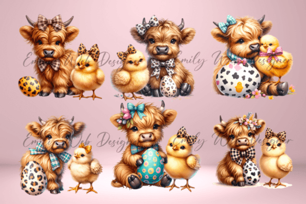 x6 100mm Easter Highland Cow uvdtf stickers