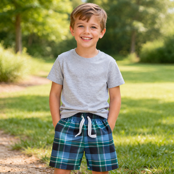 Kids grey & Cheque T-Shirt & Shorts Set – 100% Cotton (Ages 2-6 Years)