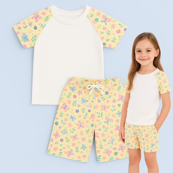 Blank plain Butterfly  themed  pjs lounge set children kids